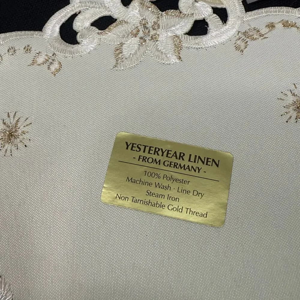 Set 4 German Embroidered Christmas Doilies Star Shaped Gold Thread 9” Table Mats